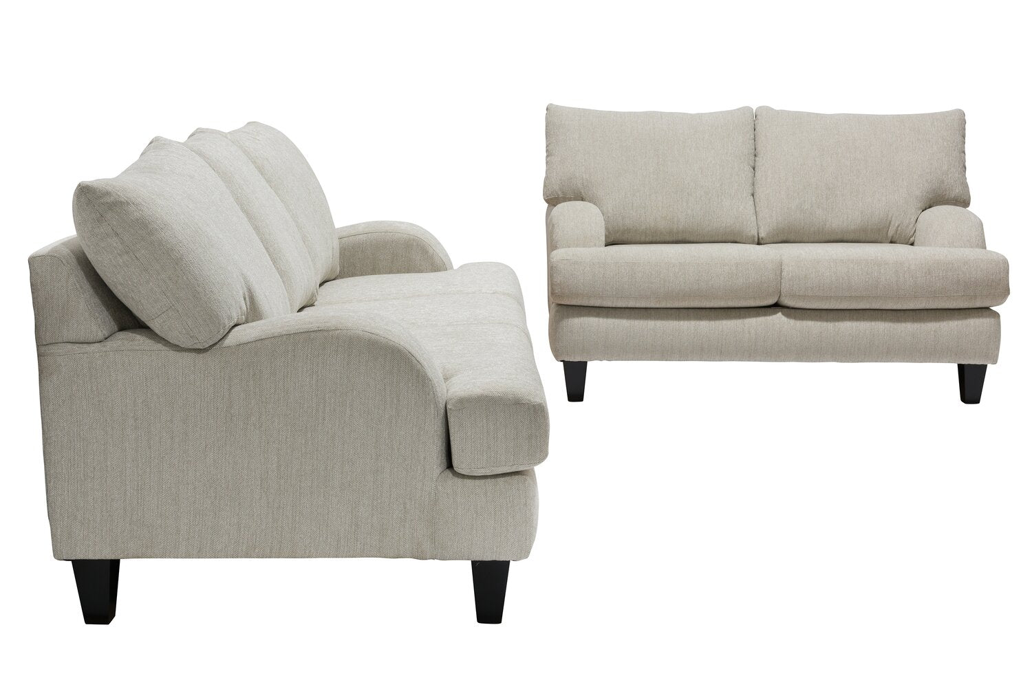 Made in Canada Nofia 80" Chenille Fabric Sofa with Two Accent Pillows and Wood Legs - Linen Beige | Sofa Nofia de 80 po fabriqué au Canada en tissu de chenille avec 2 coussins décoratifs et pattes en bois - beige lin