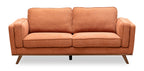 Kort & Co. Kassia 80" Linen-Look Fabric Condo Size Sofa with Wood Base and Legs - Orange | Sofa Kassia de Kort & Co. de 80 po de format condo en tissu d’apparence lin avec base et pattes en bois - orange