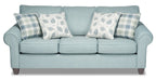 Made in Canada Scarlett 87" Chenille Fabric Sofa with Rolled Arms and Accent Pillows - Marine Blue | Sofa Scarlett de 87 po fabriqué au Canada en tissu de chenille avec accoudoirs enroulés et coussins décoratifs - bleu marine