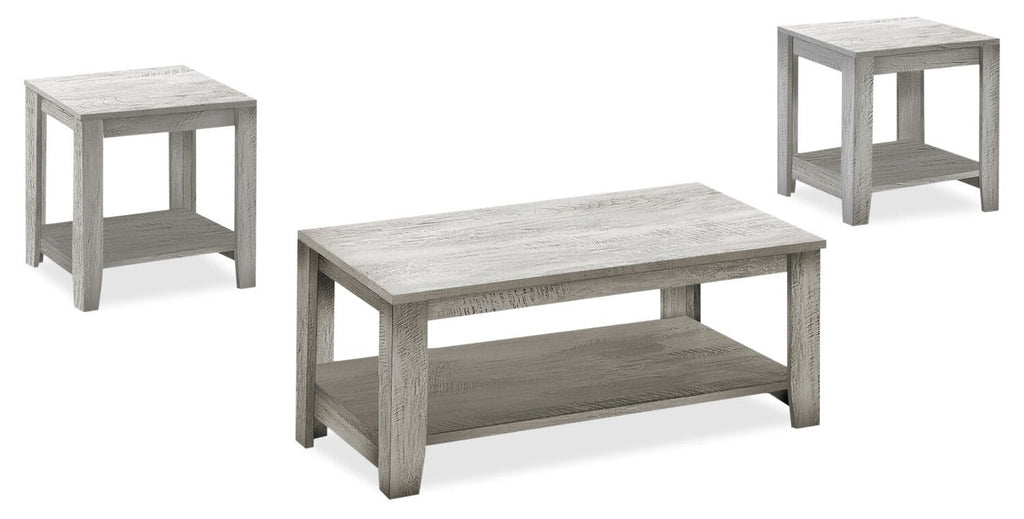 Lincoln 42" Traditional 3-Pack Coffee + 2 End Tables with Shelf - Grey |Ensemble 3 tables traditionnelles Lincoln de 42 po (table à café et 2 tables de bout) avec tablette - gris