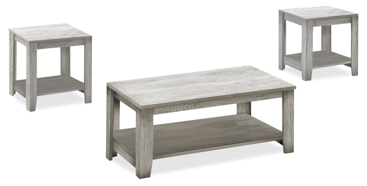 Lincoln 42" Traditional 3-Pack Coffee + 2 End Tables with Shelf - Grey |Ensemble 3 tables traditionnelles Lincoln de 42 po (table à café et 2 tables de bout) avec tablette - gris