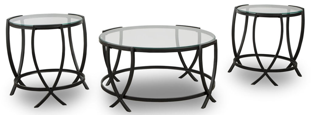 Tarrin 36.13" Modern Round 3-Pack Coffee + 2 End Tables - Glass Top with Metal Legs|Ensemble 3 tables rondes modernes Tarrin de 36,13 po (table à café et 2 tables de bout) - dessus en verre avec pattes en métal