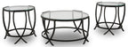 Tarrin 36.13" Modern Round 3-Pack Coffee + 2 End Tables - Glass Top with Metal Legs|Ensemble 3 tables rondes modernes Tarrin de 36,13 po (table à café et 2 tables de bout) - dessus en verre avec pattes en métal