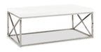 Harper 44" Modern Coffee Table - White with Chrome Metal Base|Table à café moderne Harper de 44 po - blanche avec base en métal chromé