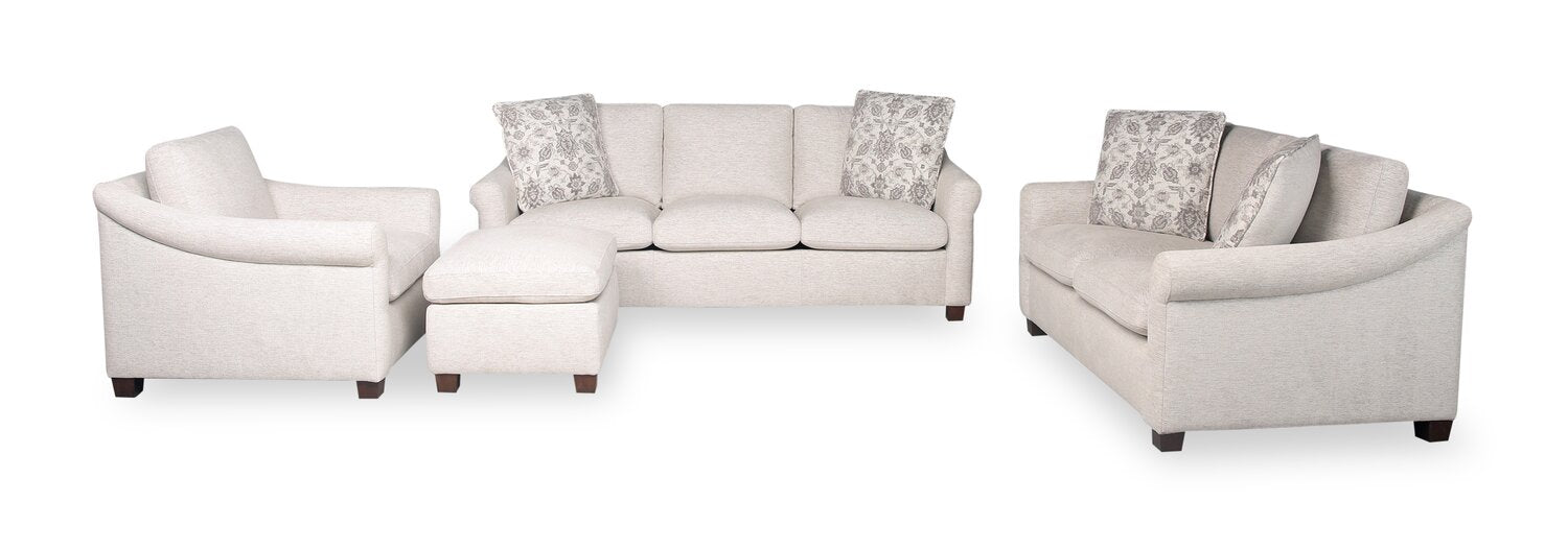 Mallie 84" Chenille Fabric Sofa with Rolled Arms and Wood Legs - Shell White | Sofa Mallie de 84 po en tissu de chenille avec accoudoirs enroulés et pattes en bois - blanc coquillage