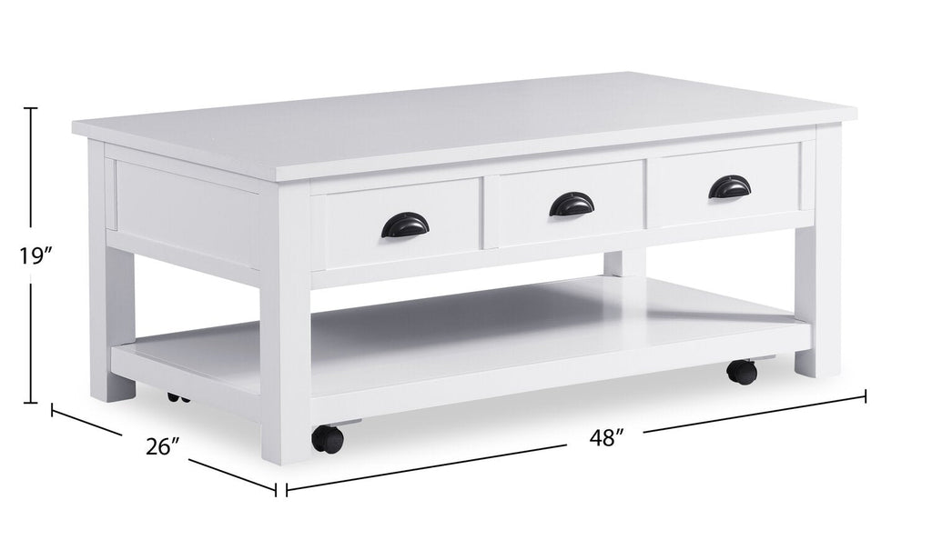 Centennial 48" Modern Lift Top Coffee Table with Storage, Shelf & Casters - White | Table à café moderne Centennial de 48 po avec dessus relevable, rangement, tablette et roulettes - blanche