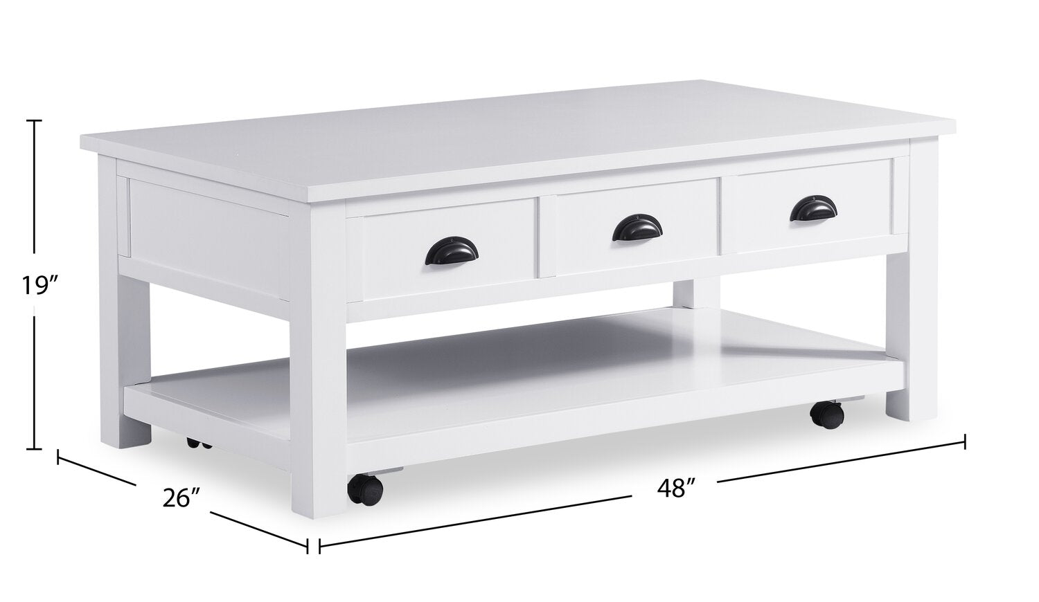 Centennial 48" Modern Lift Top Coffee Table with Storage, Shelf & Casters - White | Table à café moderne Centennial de 48 po avec dessus relevable, rangement, tablette et roulettes - blanche