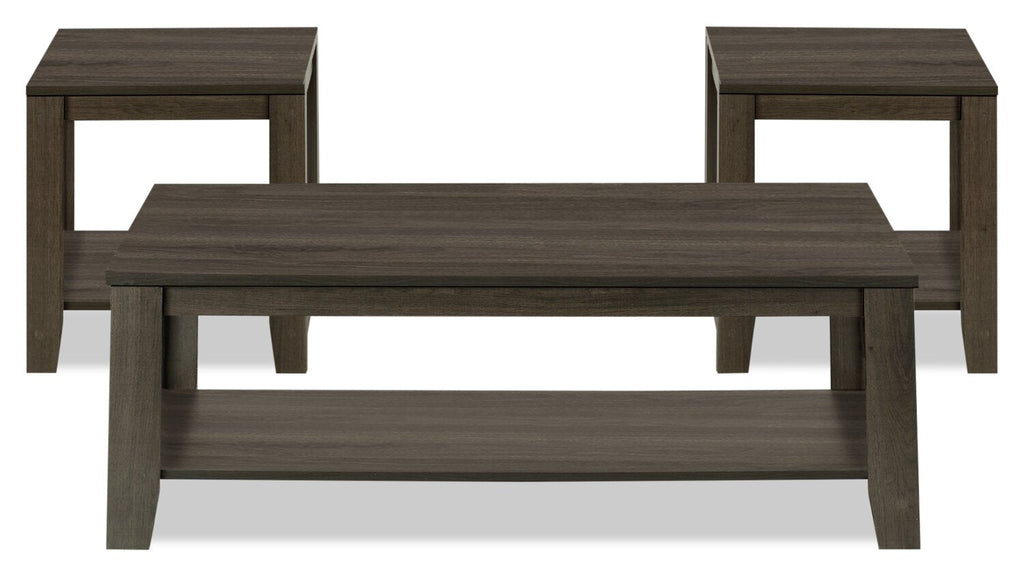 Lincoln 42" Traditional 3-Pack Coffee + 2 End Tables with Shelf - Black Brown |Ensemble 3 tables traditionnelles Lincoln de 42 po (table à café et 2 tables de bout) avec tablette - brun-noir