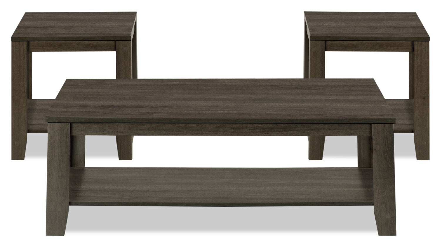 Lincoln 42" Traditional 3-Pack Coffee + 2 End Tables with Shelf - Black Brown |Ensemble 3 tables traditionnelles Lincoln de 42 po (table à café et 2 tables de bout) avec tablette - brun-noir