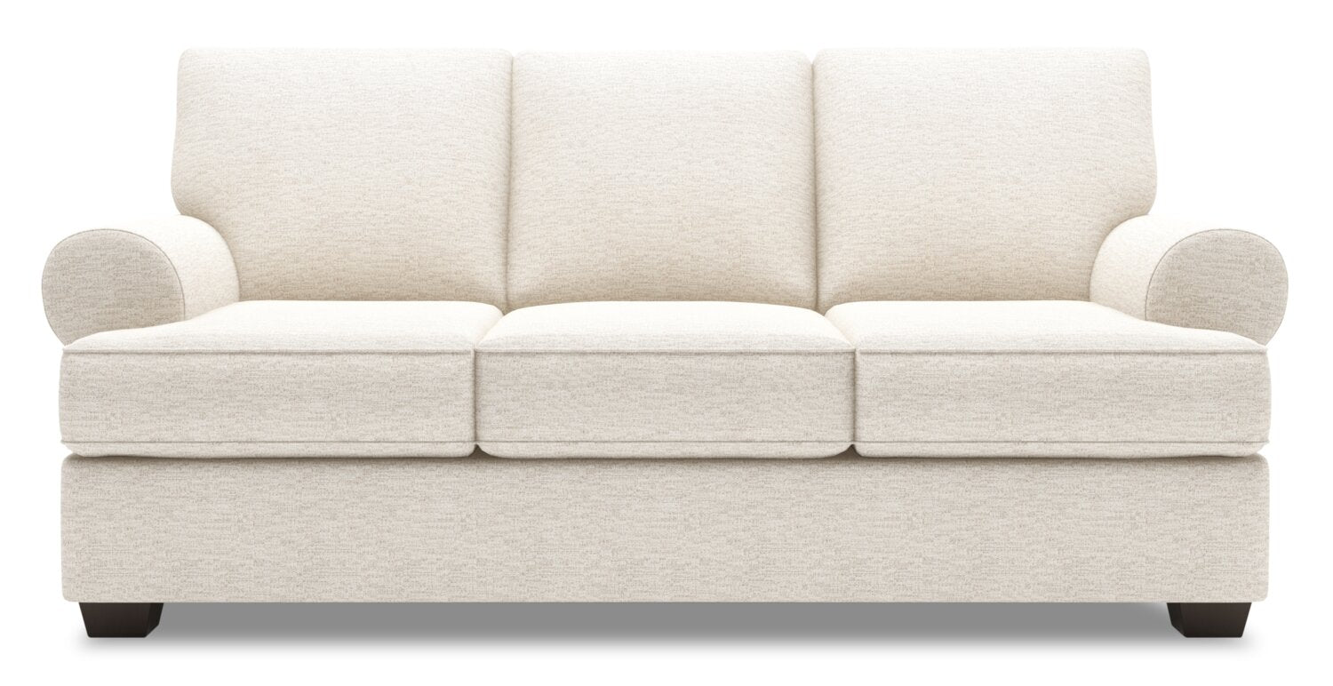 Made in Canada Customizable Sofa Lab Roll 86" Chenille Fabric Sofa with Rolled Arms - Luxury Sand Beige | Sofa Roll de Sofa Lab de 86 po fabriqué au Canada en tissu de chenille avec accoudoirs enroulés - beige Luxury Sand | RO103093