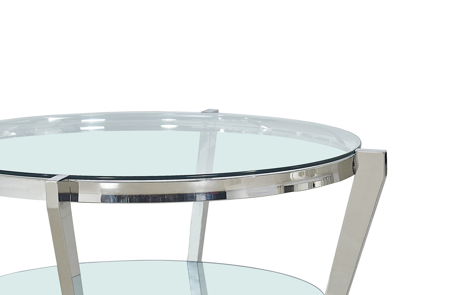 Yonge 36" Modern Round Glass Top Coffee Table with Shelf - Chrome Finish with Stainless Steel | Table à café ronde moderne Yonge de 36 po avec dessus en verre et tablette - fini chromé avec acier inoxydable