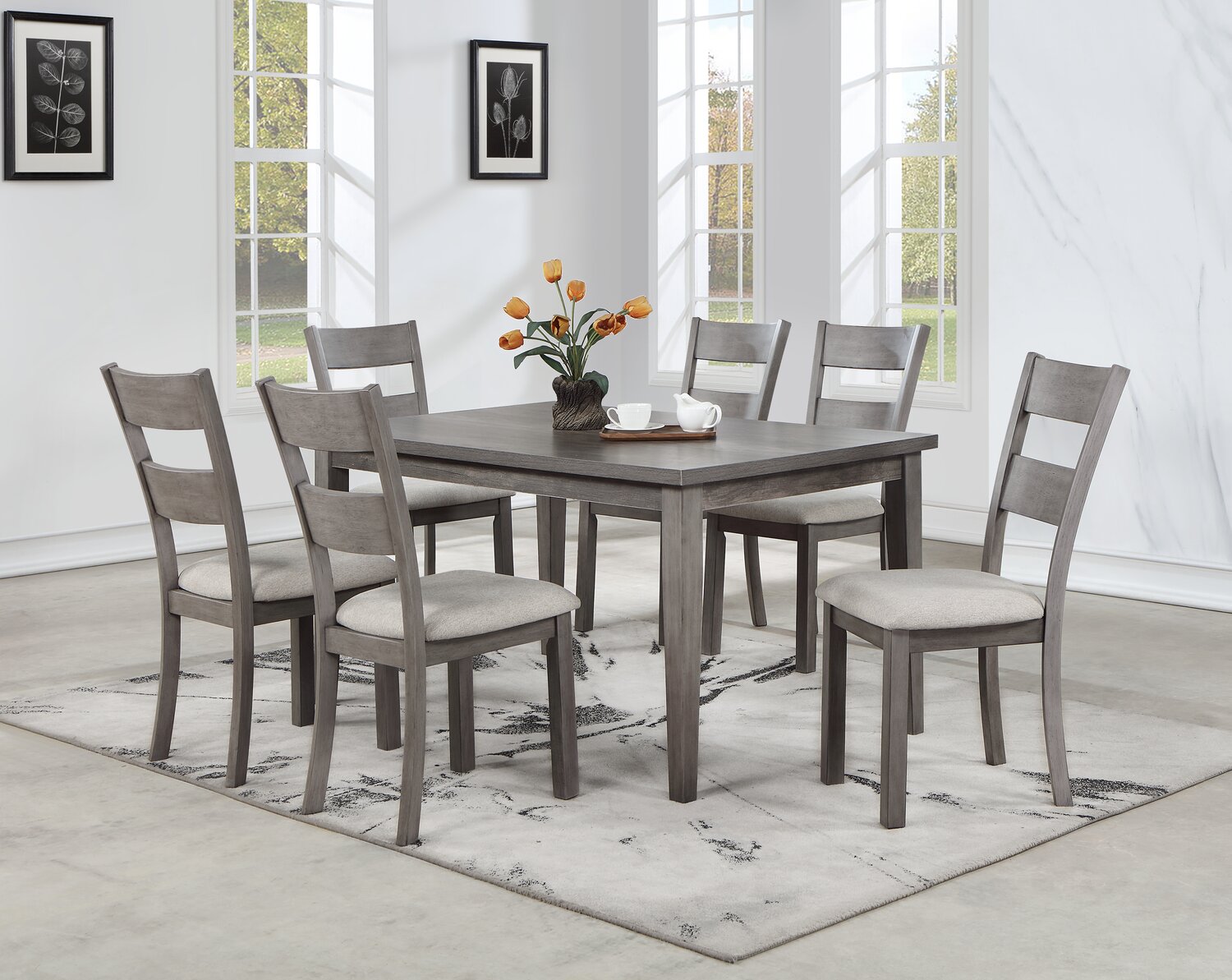 Krew Dining Chair with Polyester Fabric, Ladder-Back - Grey | Chaise de salle à manger Krew en tissu de polyester avec dossier en échelle - grise