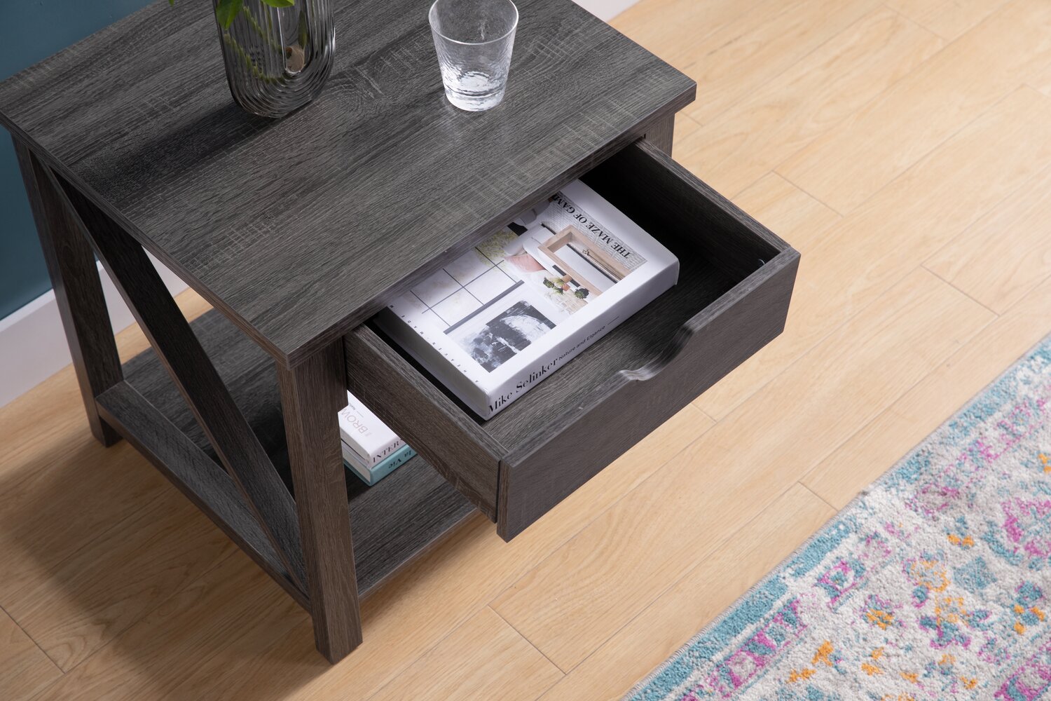 Jake 47.25" Rustic 2-Pack Coffee + End Table with Storage and Shelf - Distressed Grey |2 tables à café rustiques Jake de 47,25 po avec rangement et tablette - gris vieilli