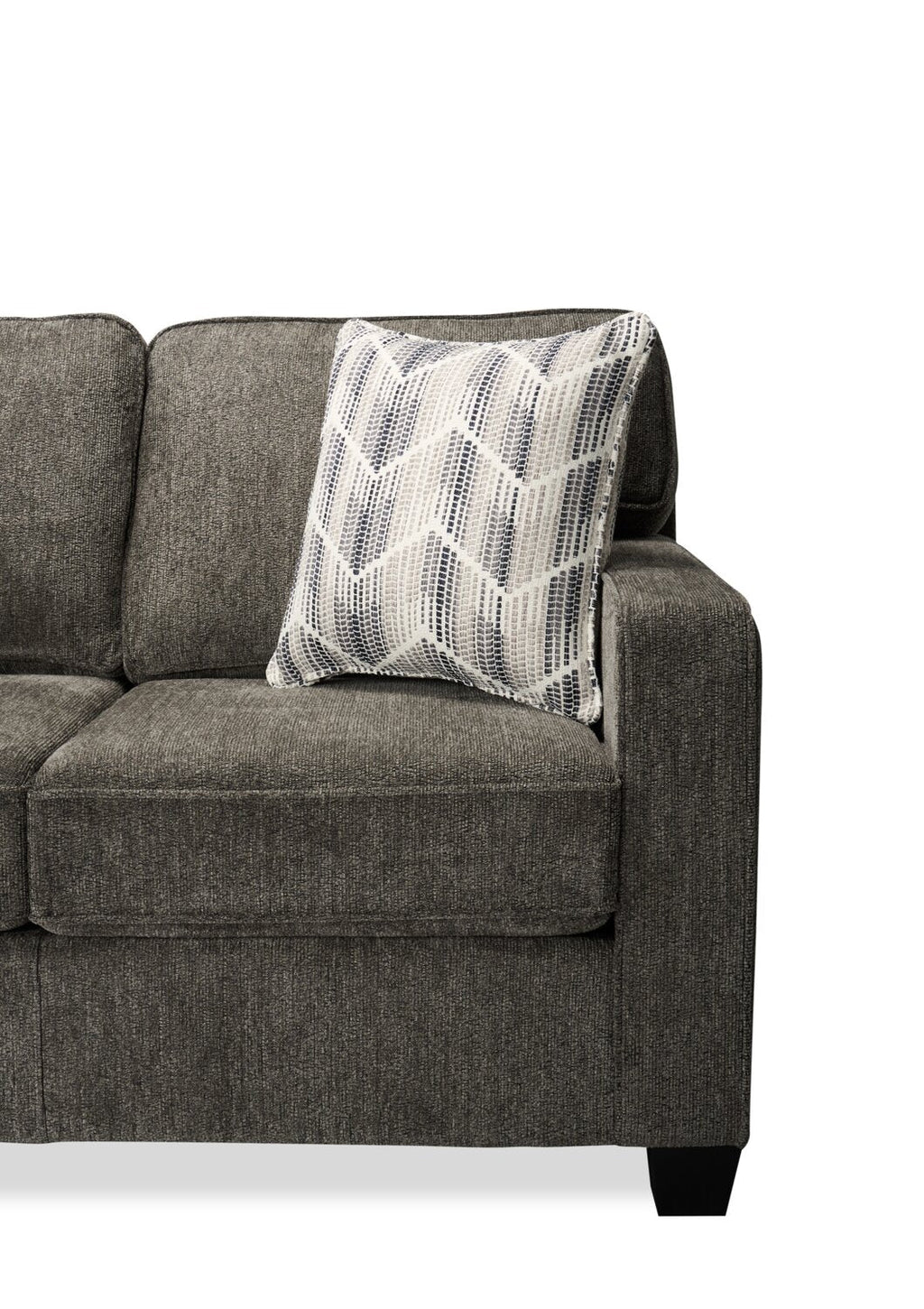 Made in Canada Lennox 83" Chenille Fabric Sofa with Reversible Cushions and Accent Pillows - Grey | Sofa Lennox de 83 po fabriqué au Canada en tissu de chenille avec coussins réversibles et coussins décoratifs - gris