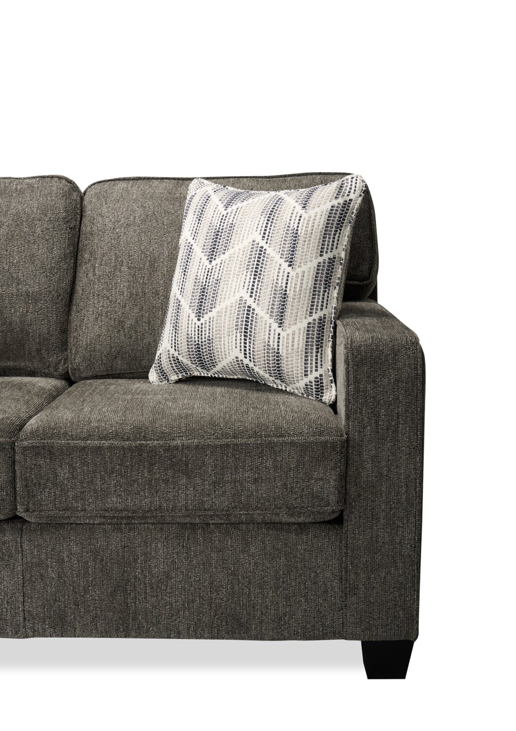 Made in Canada Lennox 83" Chenille Fabric Sofa with Reversible Cushions and Accent Pillows - Grey | Sofa Lennox de 83 po fabriqué au Canada en tissu de chenille avec coussins réversibles et coussins décoratifs - gris