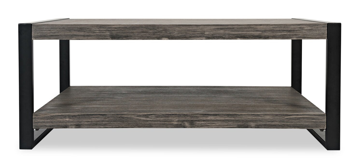 Apex 48" Modern Coffee Table with Shelf - Grey with Black Metal Legs|Table à café moderne Apex 48 po avec tablette - grise avec pattes en métal noir