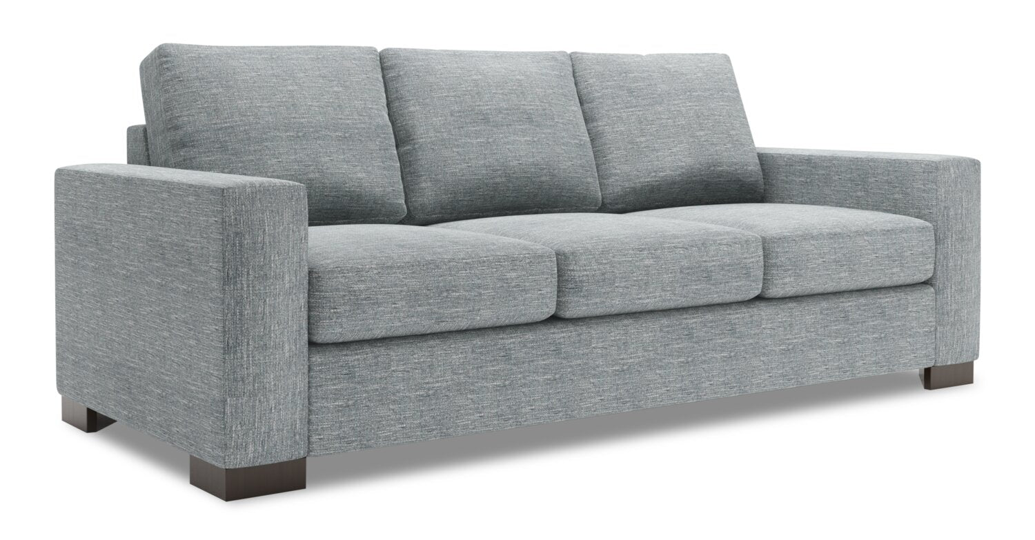 Made in Canada Customizable Sofa Lab Track 85" Linen-Look Fabric Sofa with Track Arms - Luna Pewter Grey | Sofa Track de Sofa Lab de 85 po fabriqué au Canada en tissu d’apparence lin avec accoudoirs rectilignes - gris Luna Pewter | TR102291