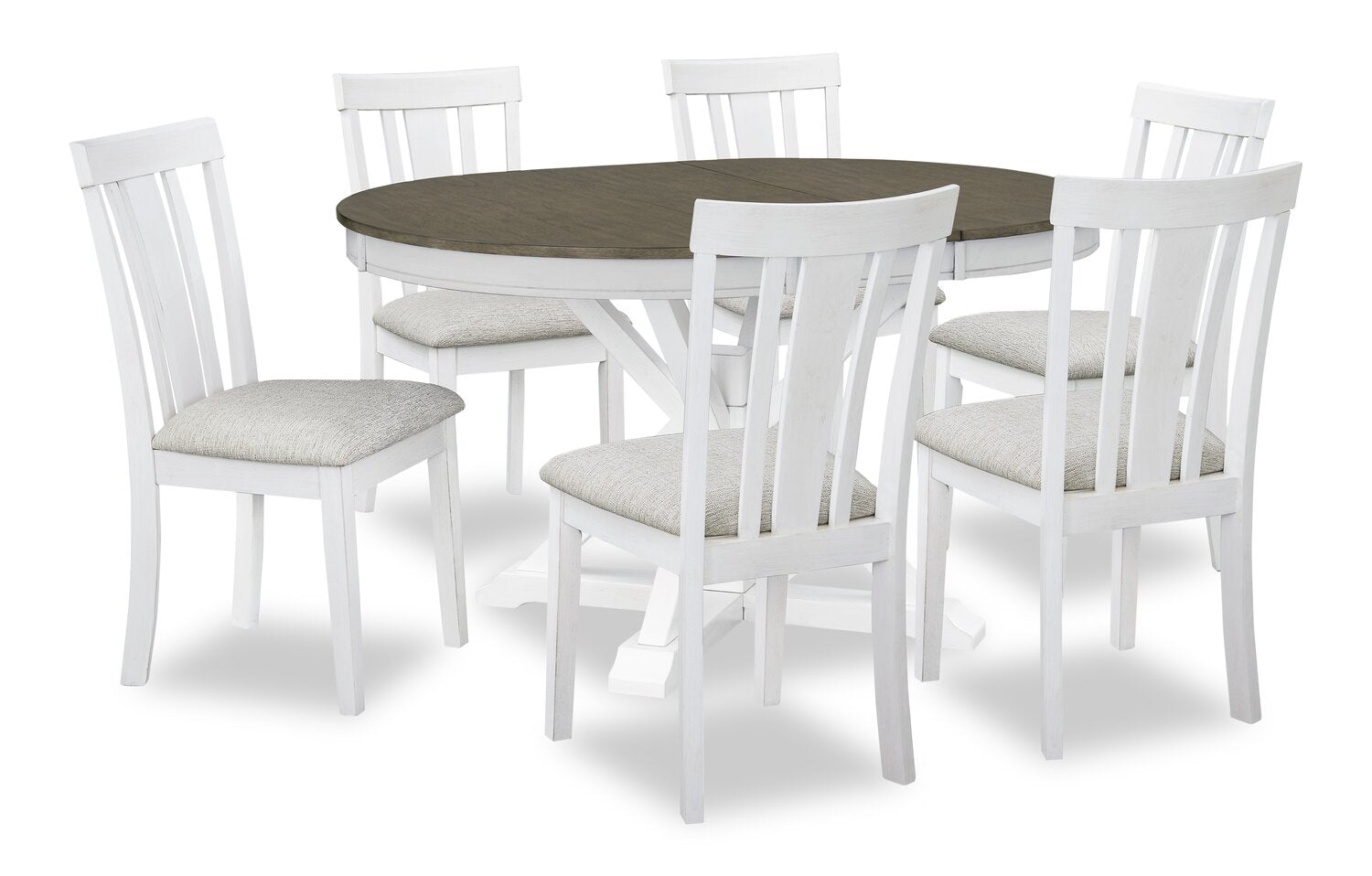 Brook Dining Table with 42-54"W Extension, Round - White/Brown | Table de salle à manger ronde Brook de 42 po à 54 po (L) avec rallonge - blanche et brune