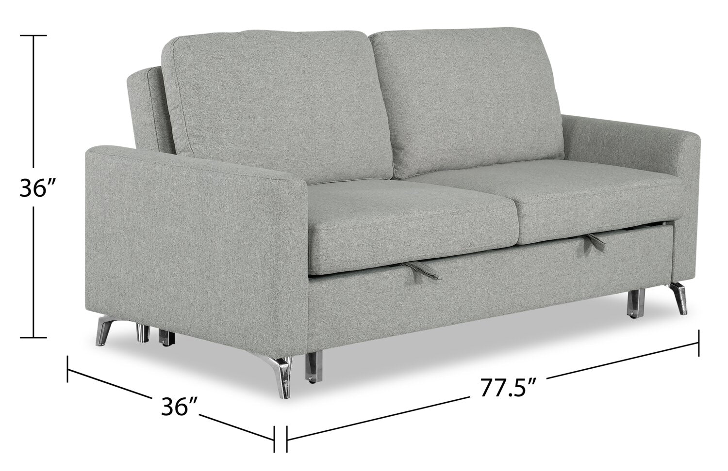 Wilson 77.5" Linen-Look Fabric Sleeper Sofa with Drop-Down Back Cushions and Metal Legs - Solis Grey  | Sofa-lit Wilson de 77,5 po en tissu d’apparence lin avec coussins de dossier rabattables et pattes en métal - gris Solis