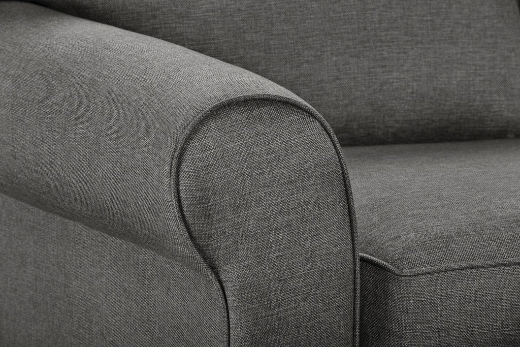 Made in Canada Tula 88" Fabric Sofa with Rolled Arms and Accent Pillows - Steel Grey | Sofa Tula de 88 po fabriqué au Canada en tissu avec accoudoirs enroulés et coussins décoratifs - gris acier