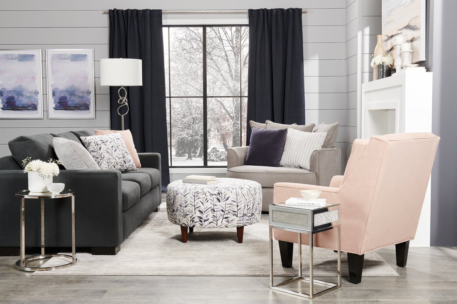 Made in Canada Customizable Sofa Lab Track 85" Linen-Look Fabric Sofa with Track Arms - Pax Pepper Grey | Sofa Track de Sofa Lab de 85 po fabriqué au Canada en tissu d’apparence lin avec accoudoirs rectilignes - gris Pax Pepper | TR102949