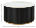 Kort & Co. Capri 32” Modern Round Coffee Table with White Sintered Stone Top and Casters - Black and Gold | Table à café ronde moderne Capri de Kort & Co. de 32 po avec dessus en pierre frittée blanche et roulettes - noire et dorée