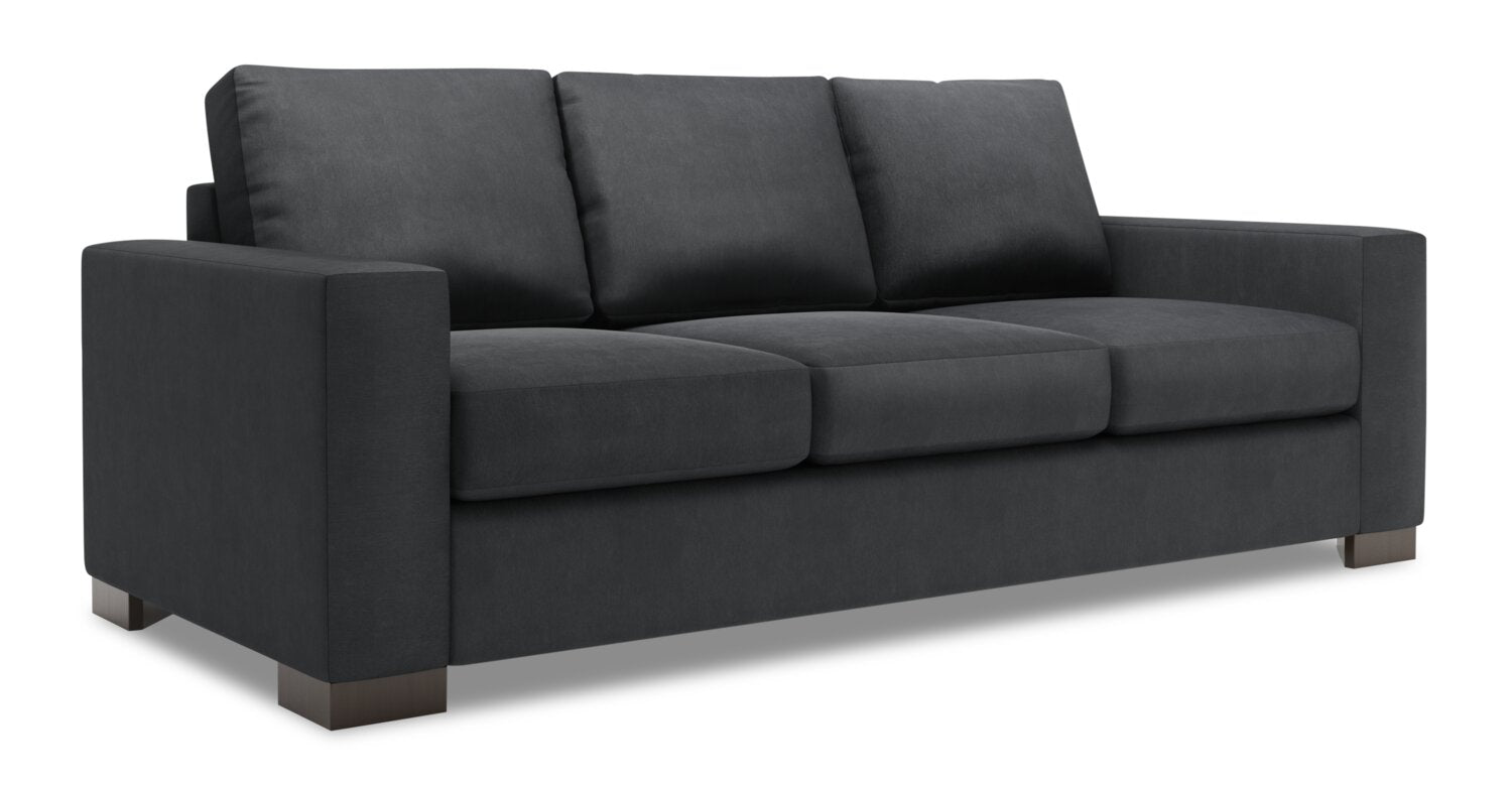 Made in Canada Customizable Sofa Lab Track 85" Linen-Look Fabric Sofa with Track Arms - Pax Pepper Grey | Sofa Track de Sofa Lab de 85 po fabriqué au Canada en tissu d’apparence lin avec accoudoirs rectilignes - gris Pax Pepper | TR102949