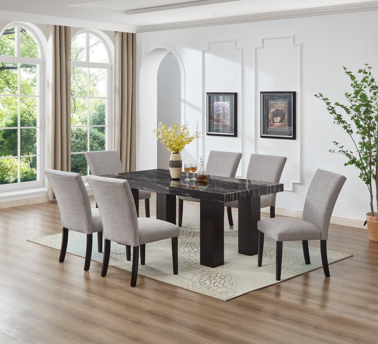 Burk Dining Table with Epoxy Resin Marble-Look Top, 72"W - Black | Table de salle à manger Burk de 72 po (L) avec dessus en résine époxy en imitation de marbre - noire