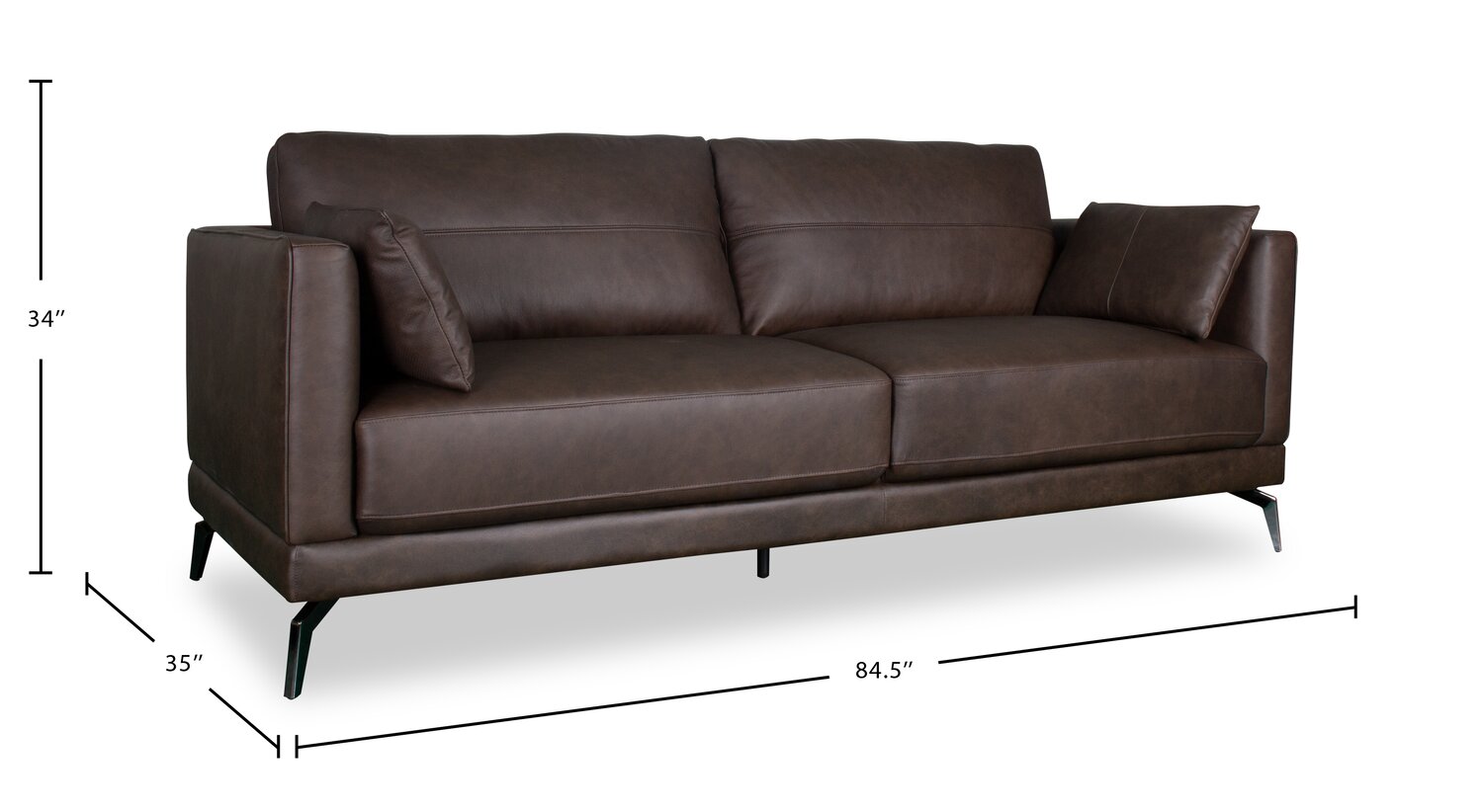 Melrose 84.5" Top-Grain Genuine Leather Sofa with Metal Legs - Dark Brown | Sofa Melrose de 84,5 po en cuir véritable de qualité supérieure avec pattes en métal - brun foncé