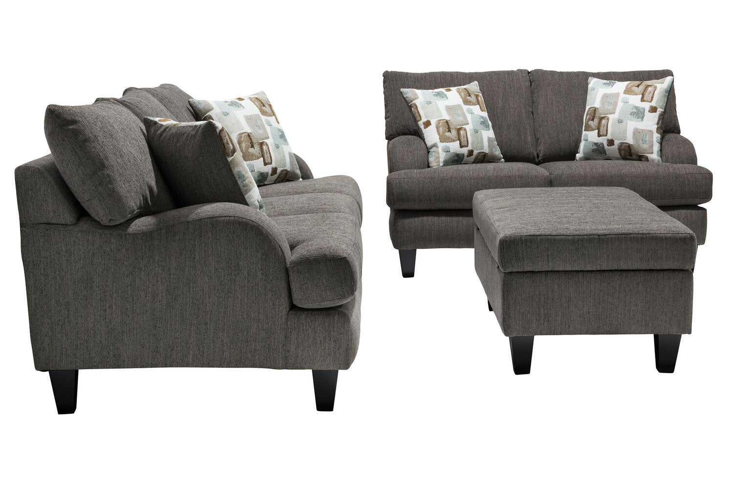 Made in Canada Nofia 80" Chenille Fabric Sofa with Two Accent Pillows and Wood Legs - Charcoal Grey | Sofa Nofia de 80 po fabriqué au Canada en tissu de chenille avec 2 coussins décoratifs et pattes en bois - gris anthracite