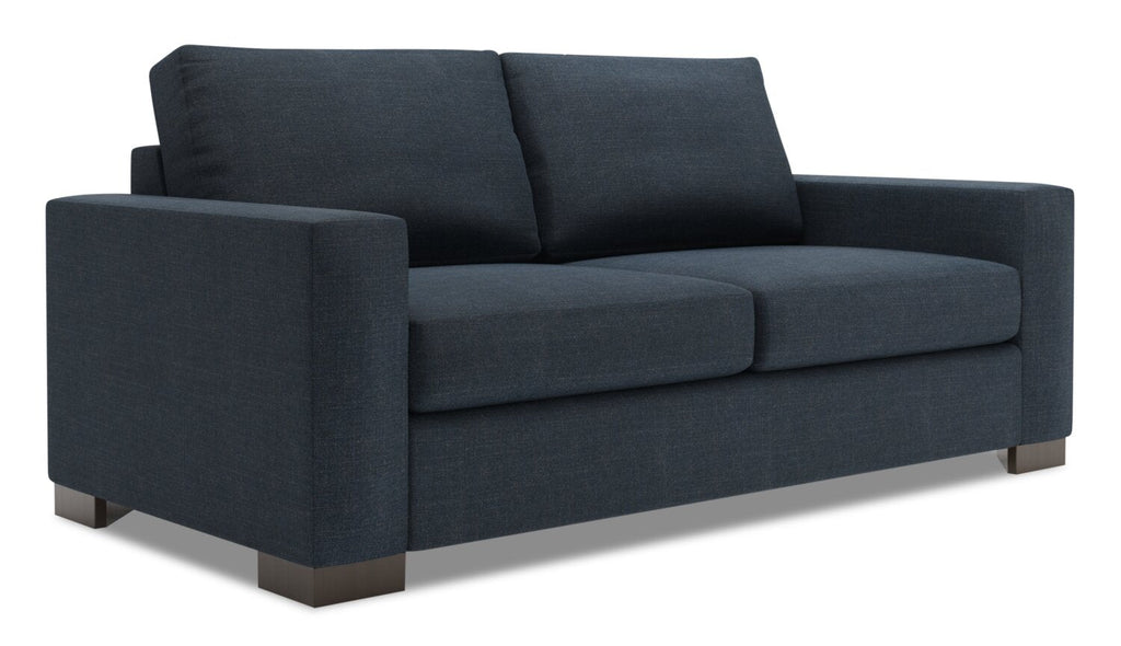 Made in Canada Customizable Sofa Lab Track 75" Linen-Look Fabric Condo Size Sofa with Track Arms - Luna Sailor Blue | Sofa Track de Sofa Lab de 75 po de format condo fabriqué au Canada en tissu d’apparence lin - bleu Luna Sailor | TR092491