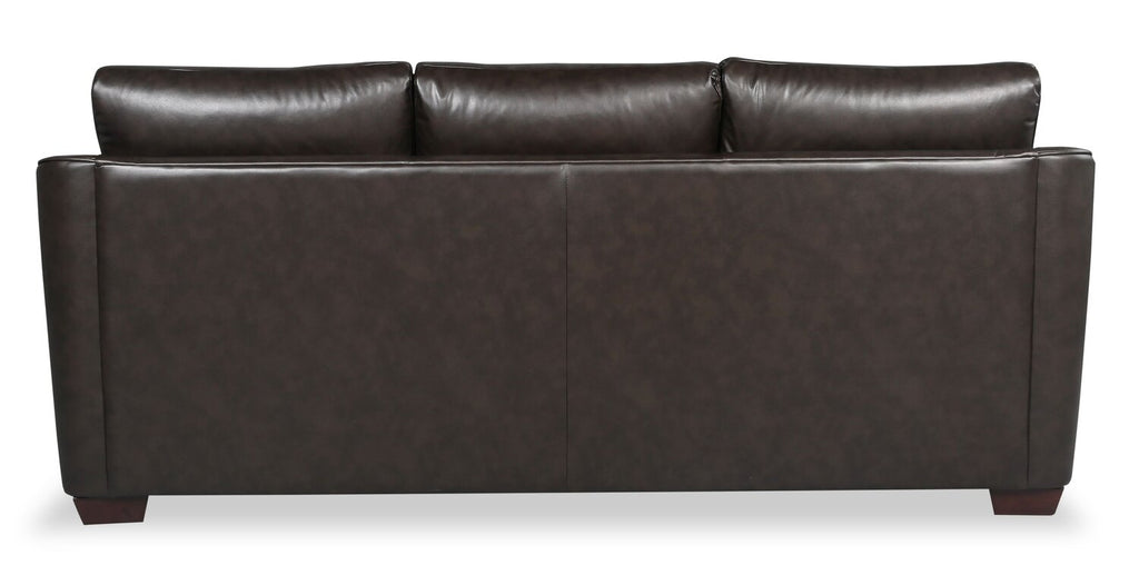 Cindy Crawford Home Royce 84" Genuine Leather Sofa with Removable Cushions and Wood Legs - Chocolate Brown | Sofa Royce de Cindy Crawford Home de 84 po en cuir véritable avec coussins amovibles et pattes en bois - brun chocolat