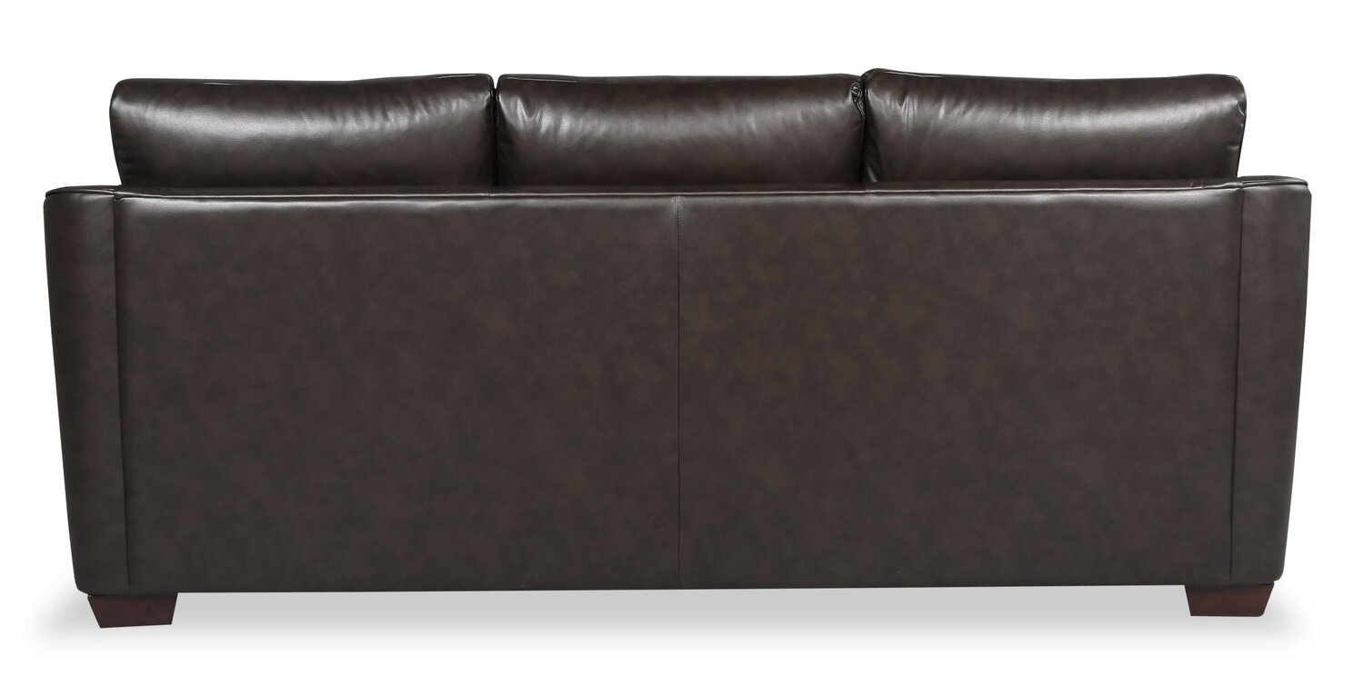 Cindy Crawford Home Royce 84" Genuine Leather Sofa with Removable Cushions and Wood Legs - Chocolate Brown | Sofa Royce de Cindy Crawford Home de 84 po en cuir véritable avec coussins amovibles et pattes en bois - brun chocolat