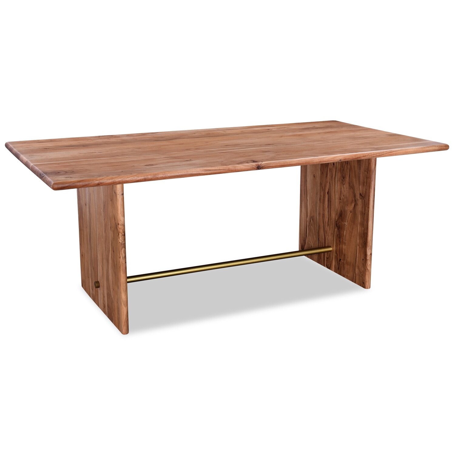 Malta Dining Table, Acacia Wood, Gold Accent, Trestle Base 79"W - Natural Brown | Table de salle à manger Malta de 79 po (L) en acacia avec touches dorées et base à tréteaux - brun naturel