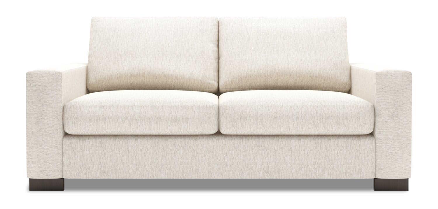 Made in Canada Customizable Sofa Lab Track 75" Chenille Fabric Condo Size Sofa with Track Arms - Luxury Sand Beige | Sofa Track de Sofa Lab de 75 po de format condo fabriqué au Canada en tissu de chenille - beige Luxury Sand | TR093093