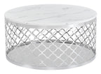 Belle 36" Glam Round Sofa Table - White Marble Top with Stainless Steel Base|Table de salon ronde somptueuse Belle de 36 po - dessus en marbre blanc avec base en acier inoxydable