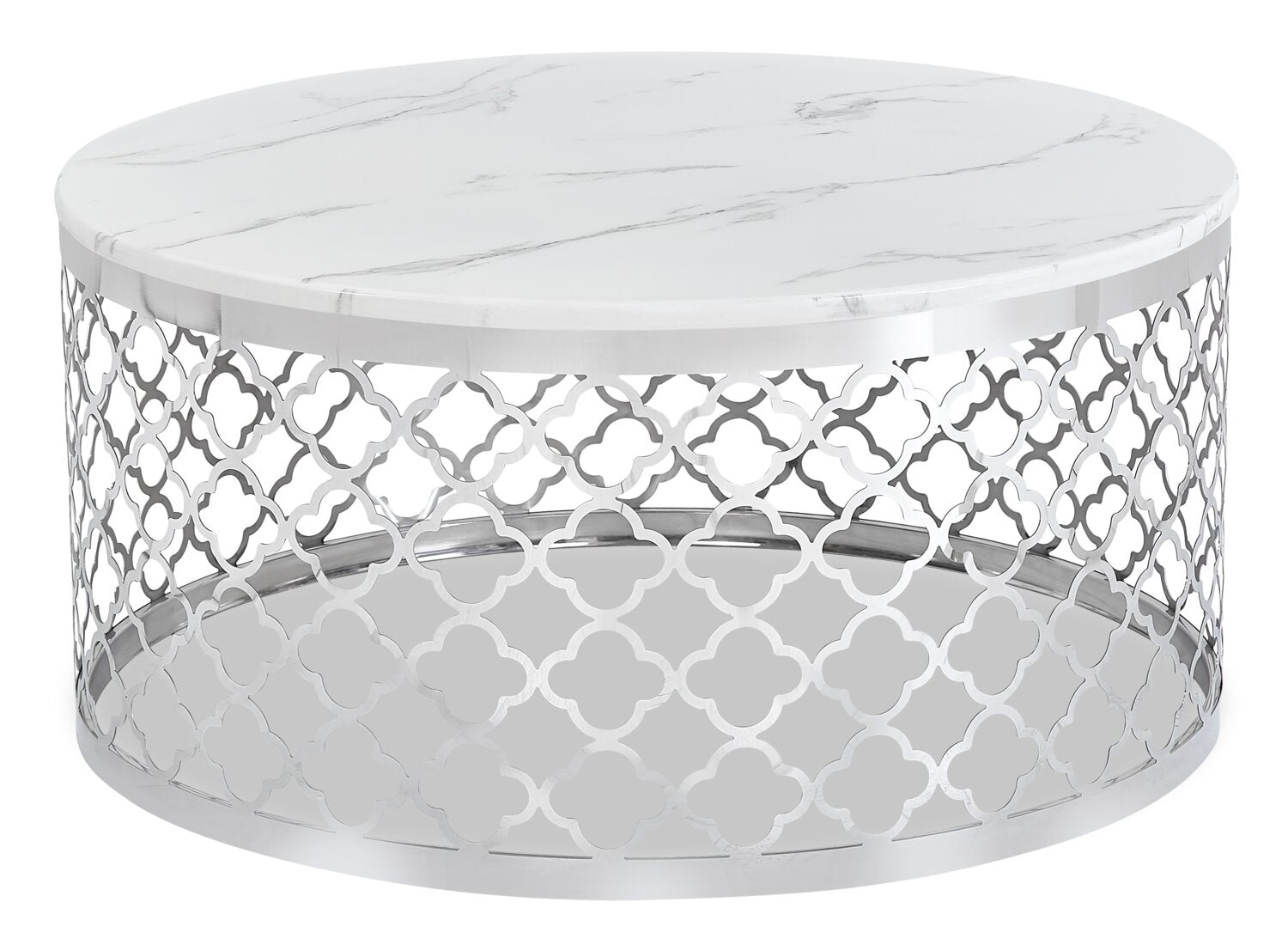 Belle 36" Glam Round Sofa Table - White Marble Top with Stainless Steel Base|Table de salon ronde somptueuse Belle de 36 po - dessus en marbre blanc avec base en acier inoxydable