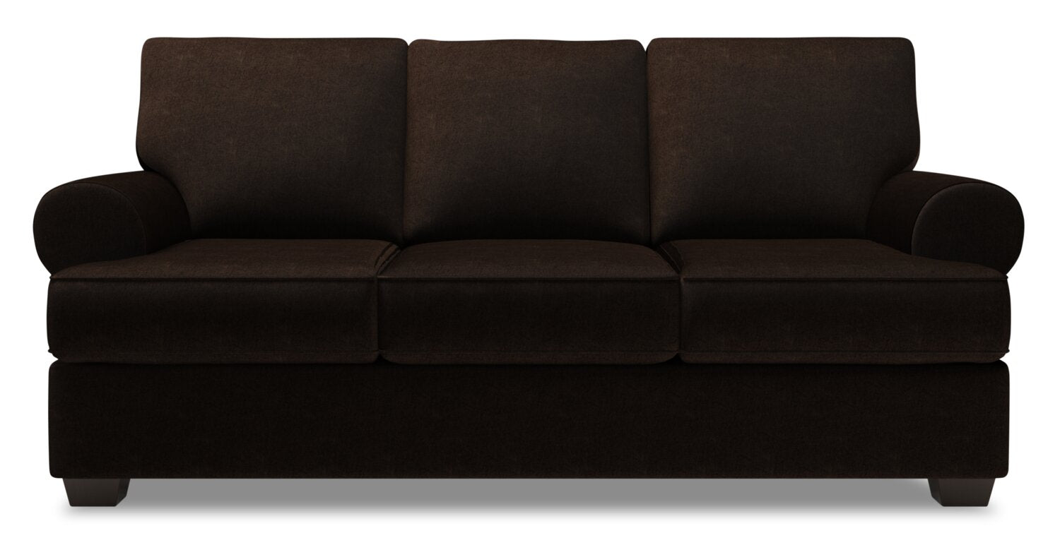 Made in Canada Customizable Sofa Lab Roll 86" Chenille Fabric Sofa with Rolled Arms - Luxury Chocolate Brown | Sofa Roll de Sofa Lab de 86 po fabriqué au Canada en tissu de chenille avec accoudoirs enroulés - brun Luxury Chocolate | RO103293