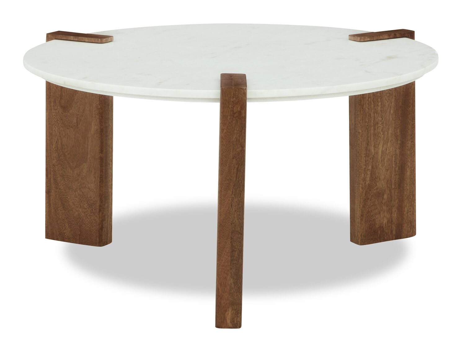 Merlin 33” Round Solid Wood and Marble Coffee Table - White and Brown | Table à café ronde Merlin de 33 po en bois massif et en marbre - blanche et brune