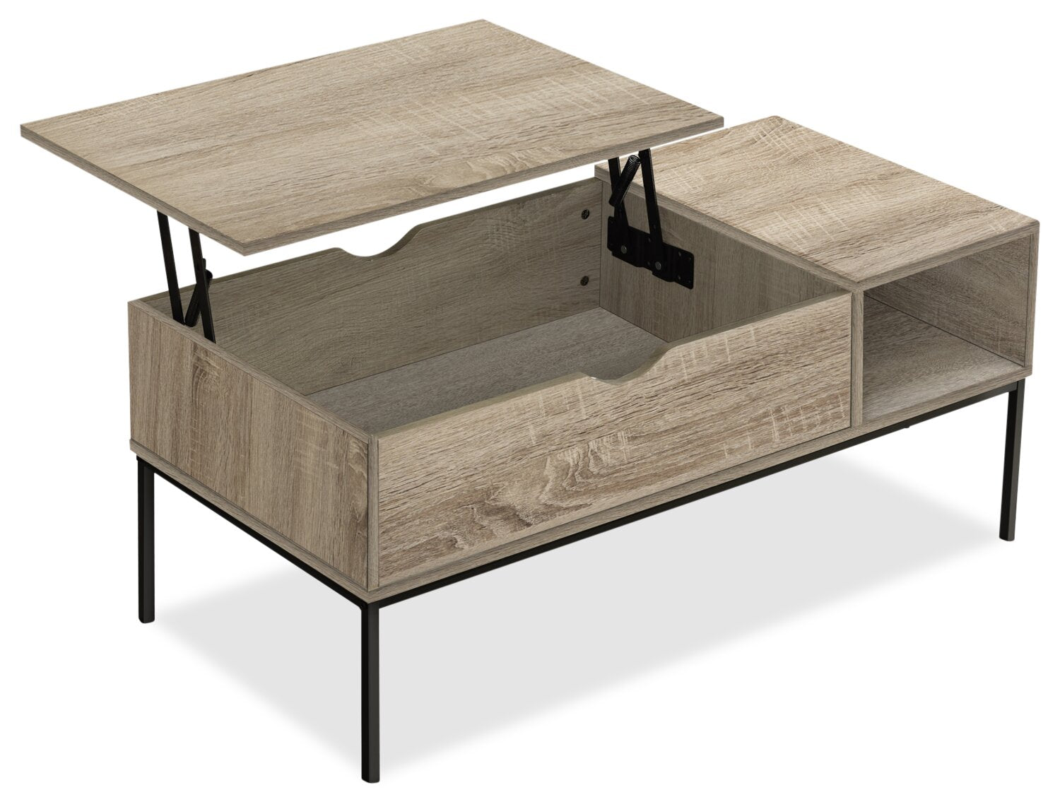 Bence 42" Modern Lift Top Coffee Table with Storage - Taupe with Black Metal Legs|Table à café moderne Bence de 42 po avec dessus relevable et rangement - taupe avec pattes en métal noir