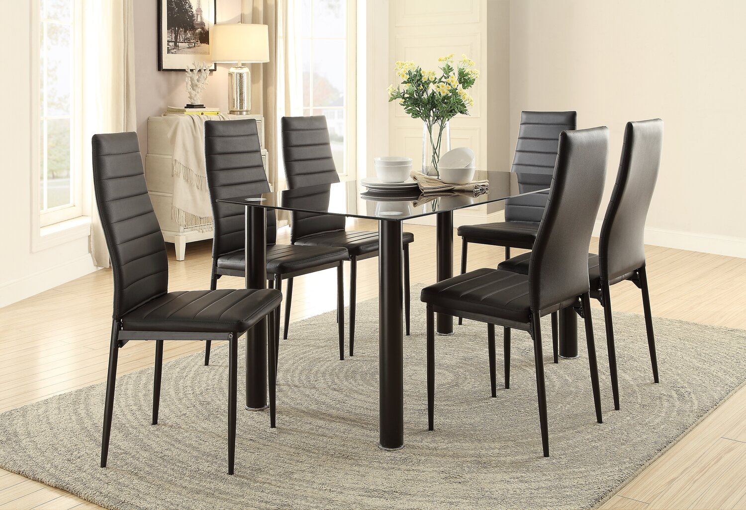 Onyx Dining Table with Glass Top, 55"W - Black | Table de salle à manger Onyx de 55 po (L) avec dessus en verre - noire