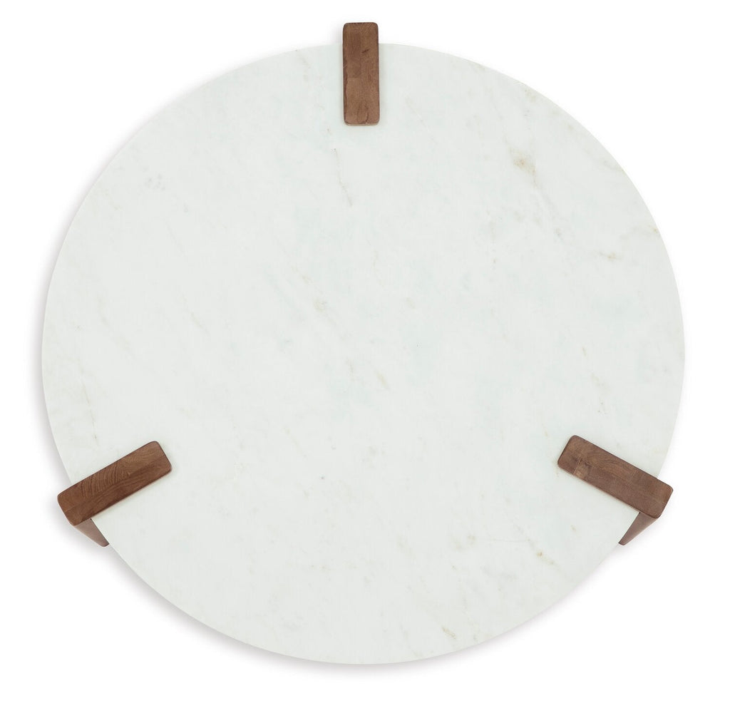Merlin 33” Round Solid Wood and Marble Coffee Table - White and Brown | Table à café ronde Merlin de 33 po en bois massif et en marbre - blanche et brune