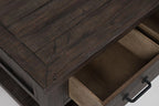 Morgan 48" Rustic Coffee Table With Storage, Shelf and Casters - Dark Brown with Reclaimed Wood|Table à café rustique Morgan de 48 po avec rangement, tablette et roulettes - brun foncé avec bois recyclé