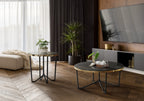 Xander 36" Modern Round Glass Top Coffee Table - Black and Gold with Metal Legs|Table à café ronde moderne Xander de 36 po avec dessus en verre - noire et dorée avec pattes en métal