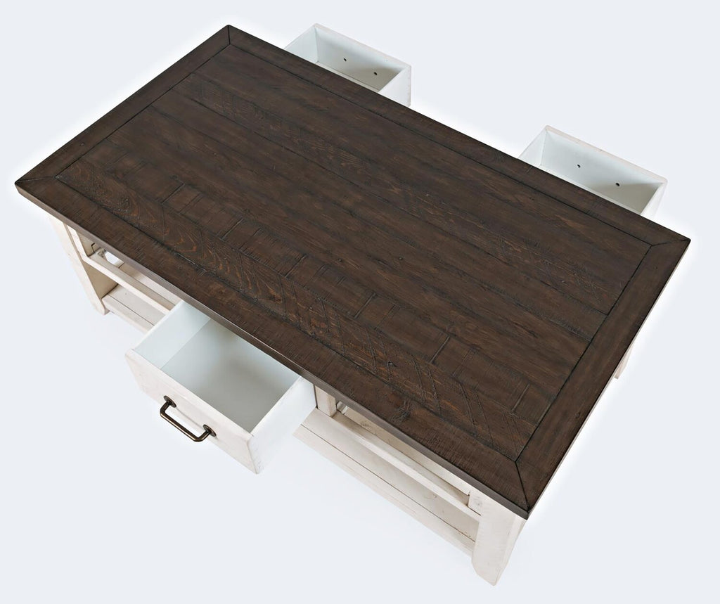 Morgan 48" Rustic Coffee Table With Storage, Shelf and Casters - White with Reclaimed Wood|Table à café rustique Morgan de 48 po avec rangement, tablette et roulettes - blanche avec bois recyclé