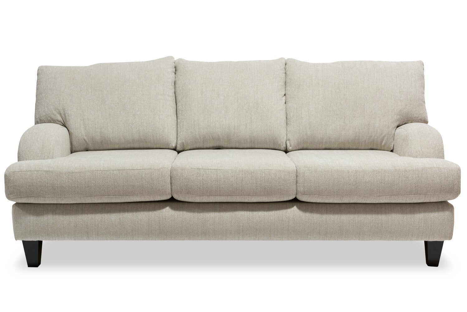 Made in Canada Nofia 80" Chenille Fabric Sofa with Two Accent Pillows and Wood Legs - Linen Beige | Sofa Nofia de 80 po fabriqué au Canada en tissu de chenille avec 2 coussins décoratifs et pattes en bois - beige lin