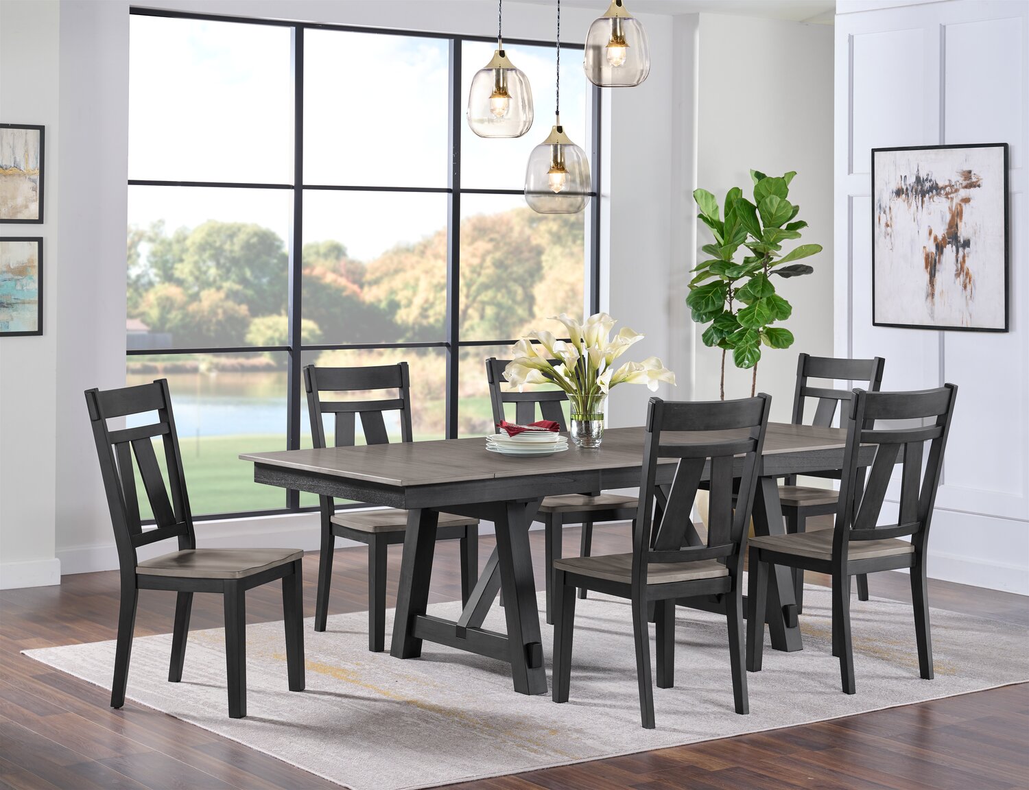 Zao Dining Table with 66-94"W Extension, Melamine, Trestle Base - Brown | Table de salle à manger Zao de 66 po à 94 po (L) en mélamine avec rallonge avec base à tréteaux - brune