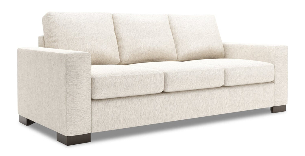Made in Canada Customizable Sofa Lab Track 85" Chenille Fabric Sofa with Track Arms - Luxury Sand Beige | Sofa Track de Sofa Lab de 85 po fabriqué au Canada en tissu de chenille avec accoudoirs rectilignes - beige Luxury Sand | TR103093