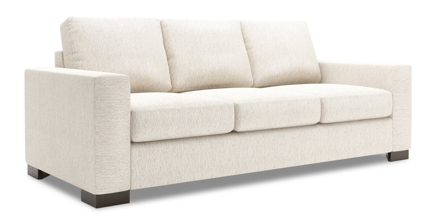 Made in Canada Customizable Sofa Lab Track 85" Chenille Fabric Sofa with Track Arms - Luxury Sand Beige | Sofa Track de Sofa Lab de 85 po fabriqué au Canada en tissu de chenille avec accoudoirs rectilignes - beige Luxury Sand | TR103093