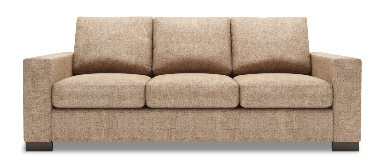 Made in Canada Customizable Sofa Lab Track 85" Chenille Fabric Sofa with Track Arms - Luxury Taupe | Sofa Track de Sofa Lab de 85 po fabriqué au Canada en tissu de chenille avec accoudoirs rectilignes - taupe Luxury Taupe | TR102893